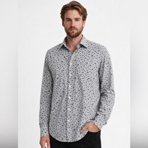 Mizzen + Main white Black‎ Floral Print Button Down Dress Shirt Long Sleeve XXL